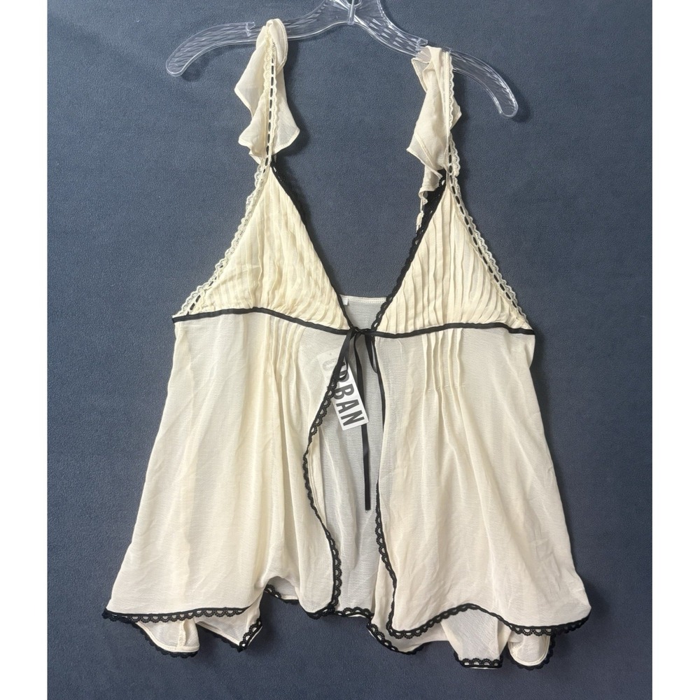 Kimchi Blue Urban Outfitters Pleated Chiffon Cami Top Cream Black Trim XL Y2K - Picture 1 of 9